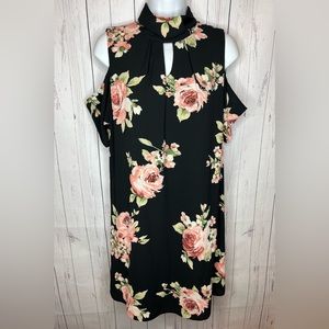 LTX Sportwear Dress Women’s Size Small Black Floral Print Cold Shoulder